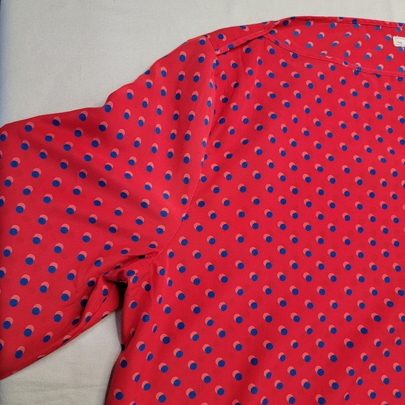 Gap Blouse Red Blue Polka Dot Lightweight Flowy Polyester Long Sleeve Boatneck L - Picture 8 of 13